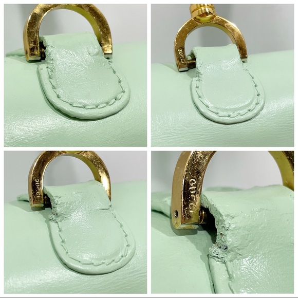❤️SOLD❤️Gucci mint green and off white leather vintage bamboo top handle bag - Picture 5 of 12